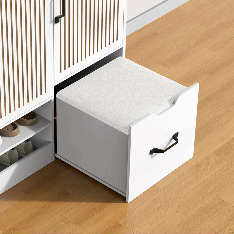 Armoire à chaussures avec tablettes réglables, tabouret