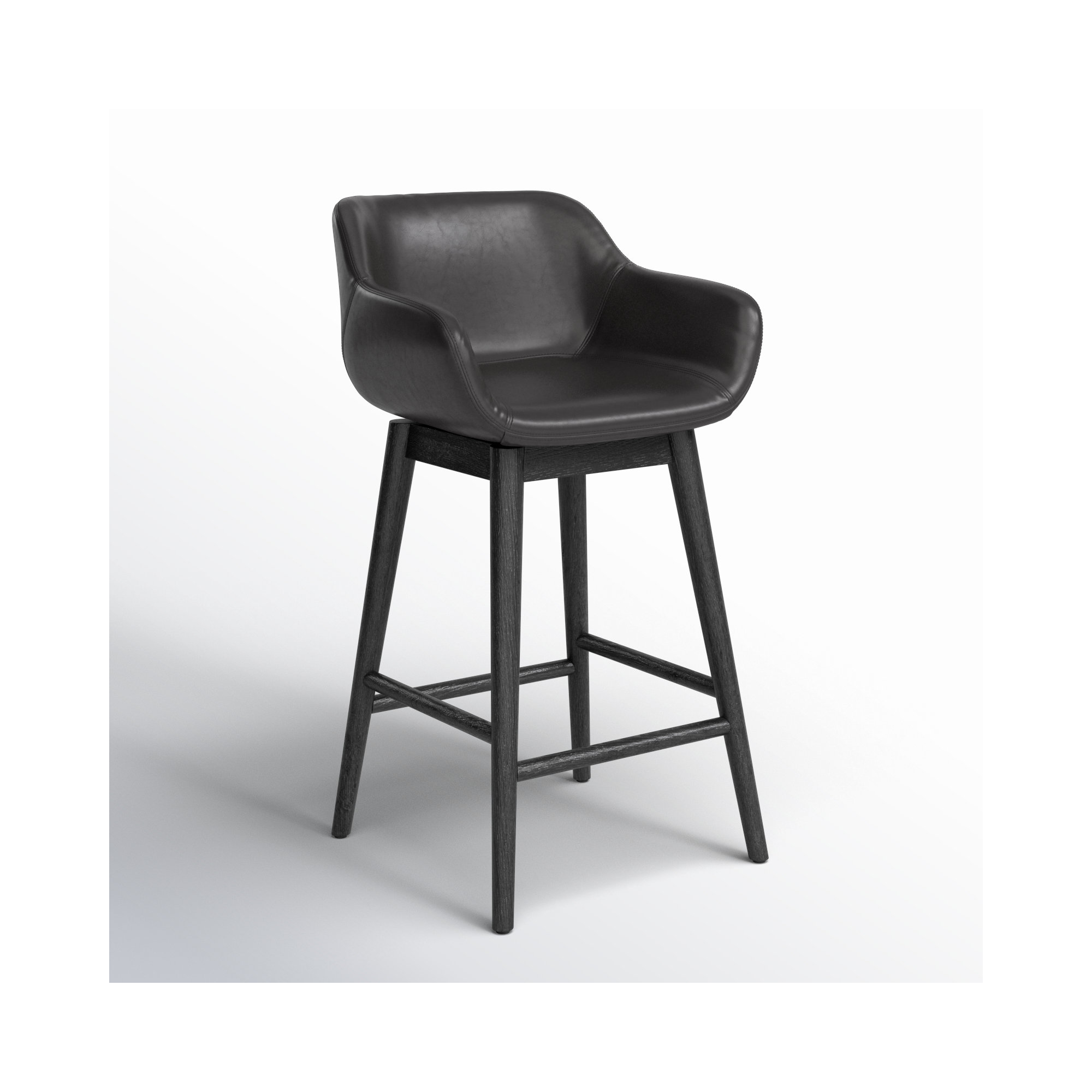 Bahari Swivel Leather Stool, Stained Black Ash, Sonoma Black/Genuine Leather, Counter Stool (26.5" Seat Height)