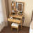 Vanity Table With Led-Illuminated Mirror, Power Outlet, Hairdryer Holder Stool – Compact Dressing Desk For Small Bedrooms(Wood)