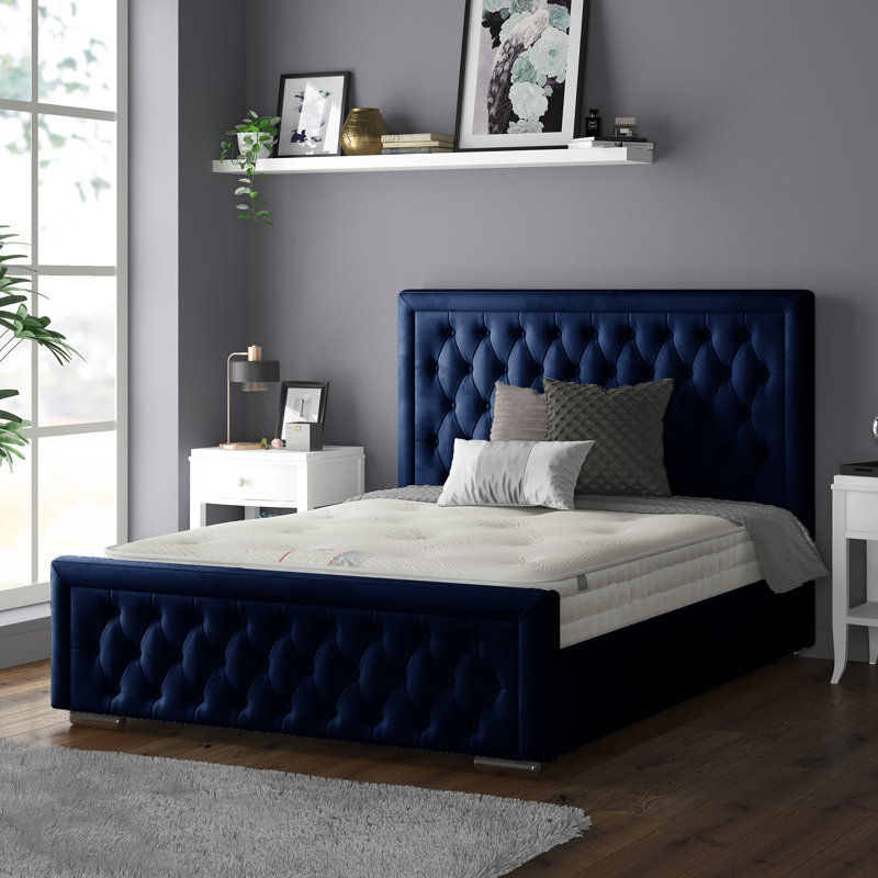 Chenault Upholstered Velvet Bed, Super King (6'), Royal Blue