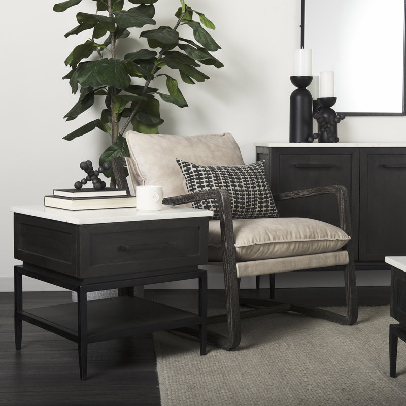 Margorie 1 - Drawer Solid Wood 22" Nightstand in White/Black