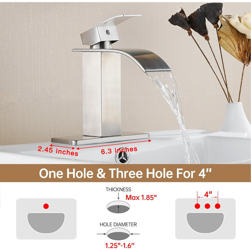 2Pack Single-Handle Waterfall Bathroom Faucet – Lavatory Sink Faucet With Deck Plate & Pop-Up Drain (1 Or 3 Hole Installation, Short Spout Design)
