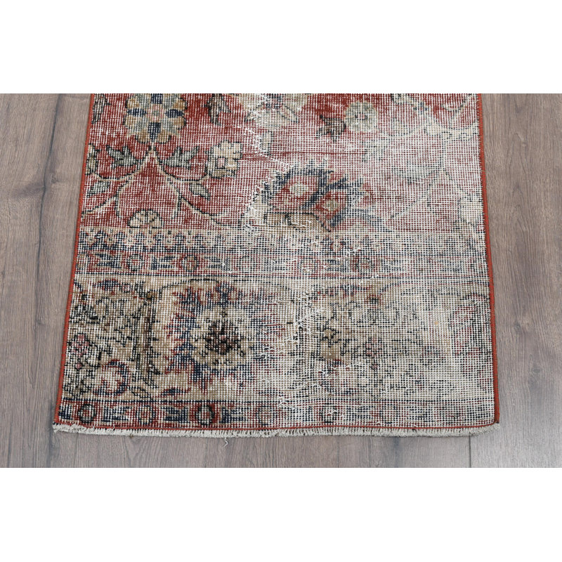 Vintage Wool Patchwork Runner Rug, 25.2x117.3 Inch Red Rug