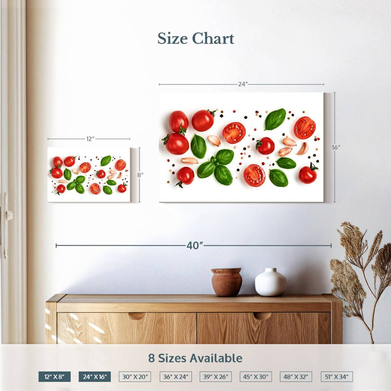 Yarlin, tomate, basilic et épices, H 16 po x l 24 po