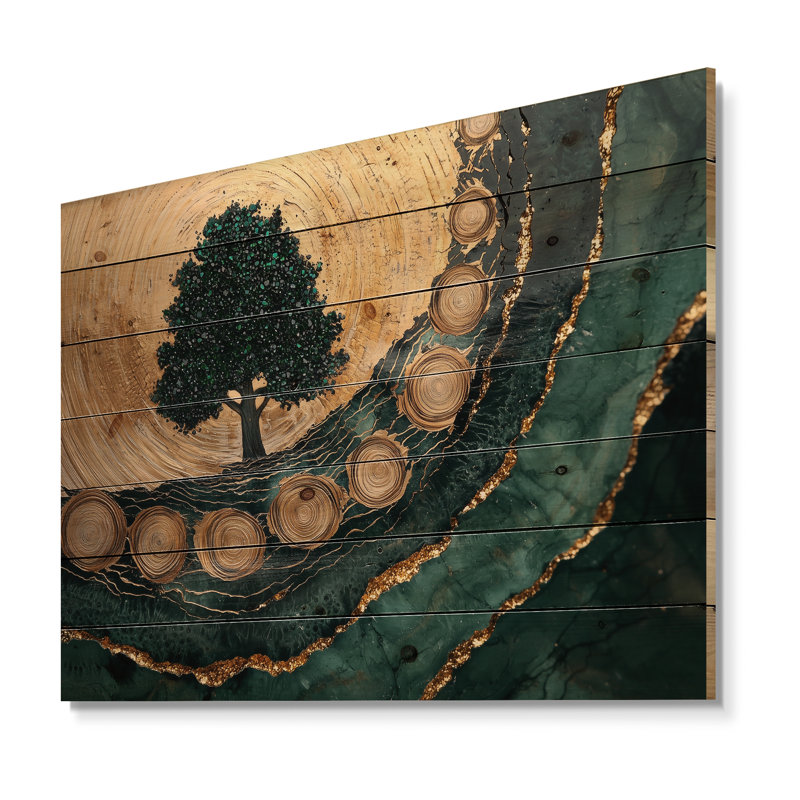 Pine Forest Landscape On Emerald Horizon III - Forest Wood Wall Decor - On Natural Pine Wood, 30" H x 40" W x 0.78" D