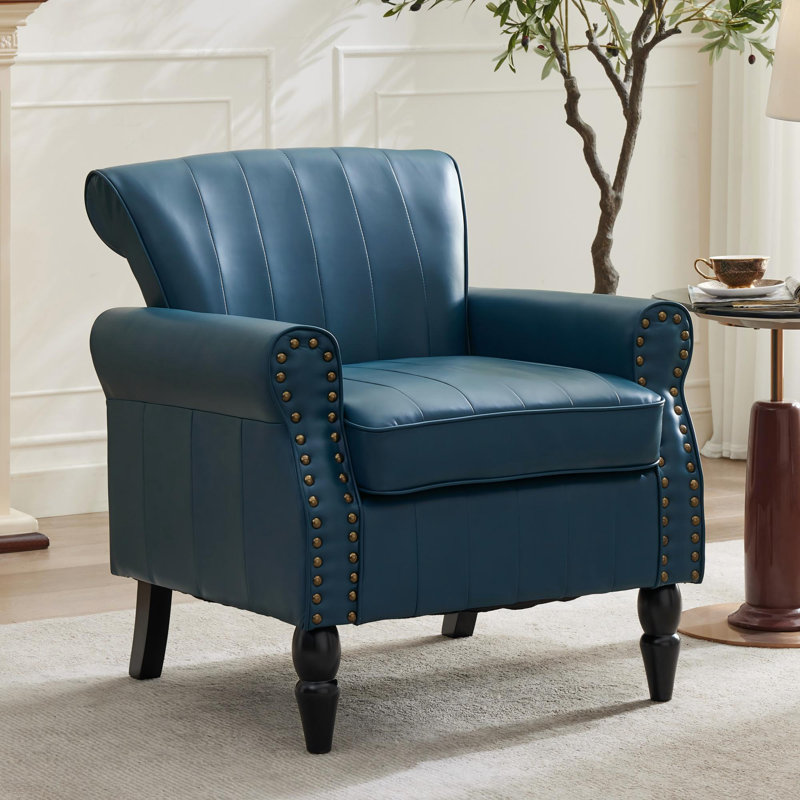 Fauteuil d'appoint avec garniture cloutée 30 po Vintage, Bleu