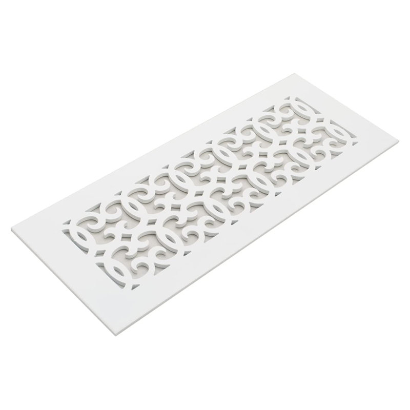 Grille d'aération Reggio Registral Versailles sans trous de fixation et rebord inférieur, 4 po x 10 po, Blanc