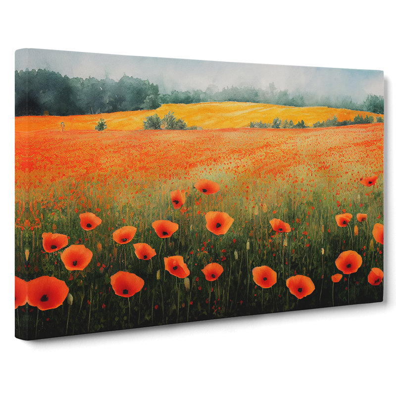 Poppy Field Watercolour Vol.3 - Wrapped Canvas, 35cm H x 50cm W x 3cm D