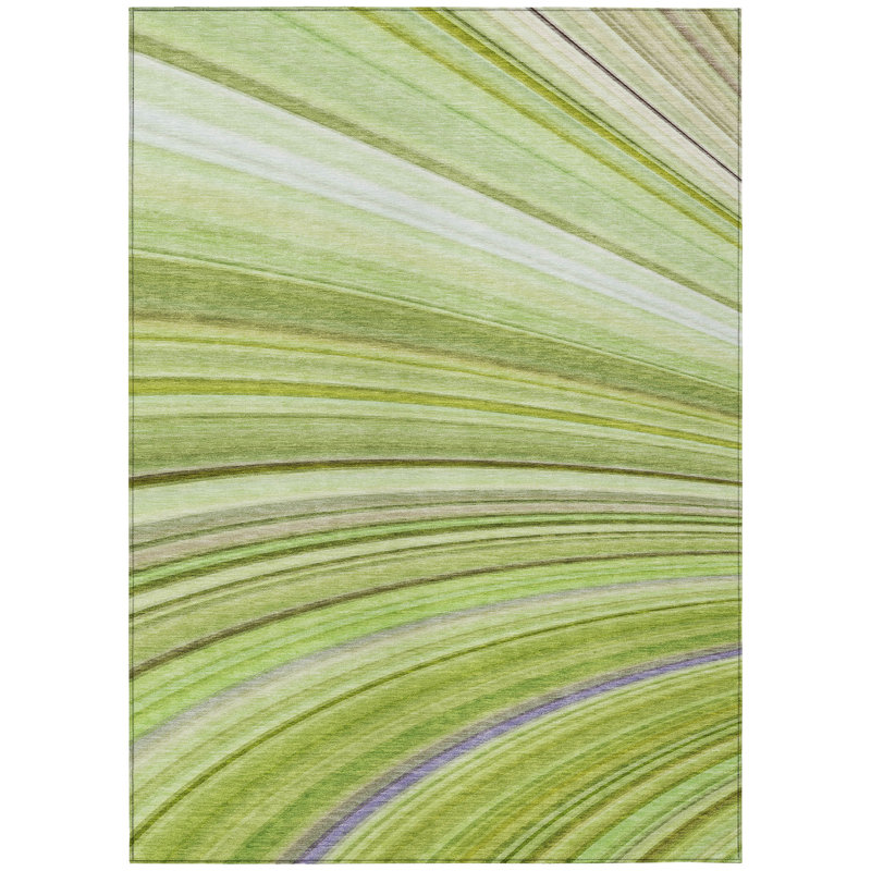 3' X 5' Artichoke Green Green And Olive Green Abstract Washable Indoor Outdoor Area Rug