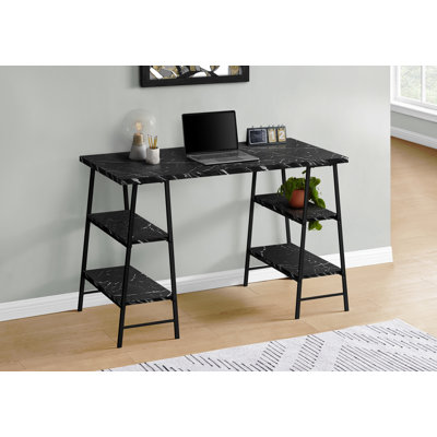 Bureau d'ordinateur, bureau personnel, ordinateur portable, tablettes de rangement, L 48 po, travail, stratifié aspect marbre, métal, contemporain, moderne
