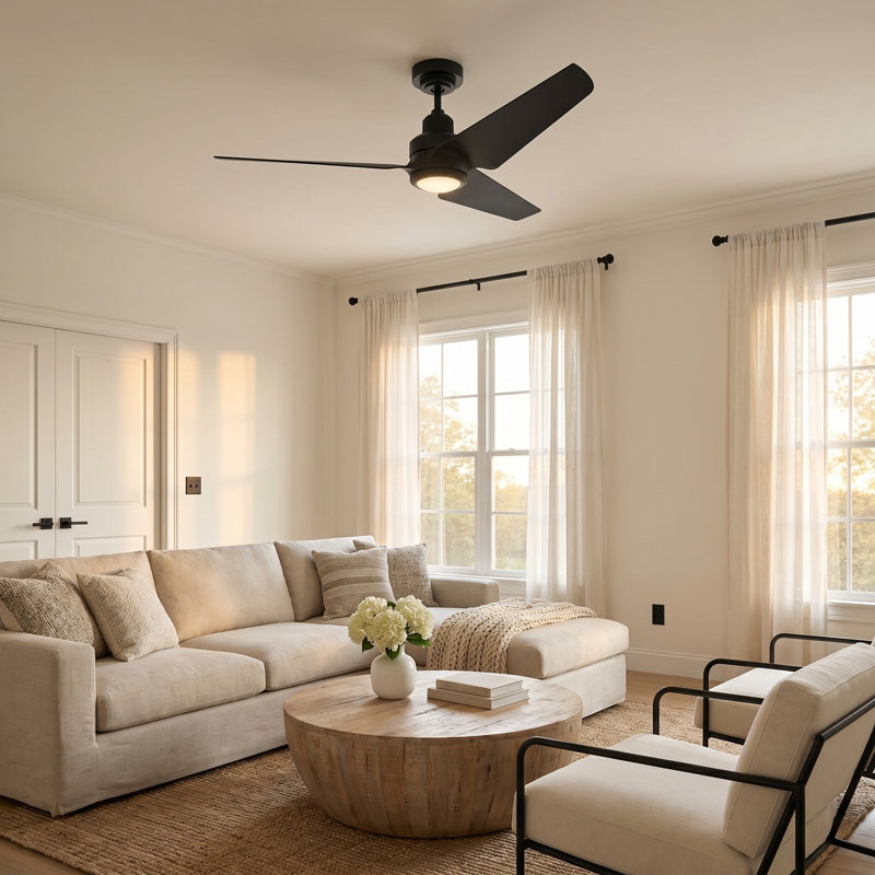Smart LED Downrod Ceiling Fan, Midnight Black