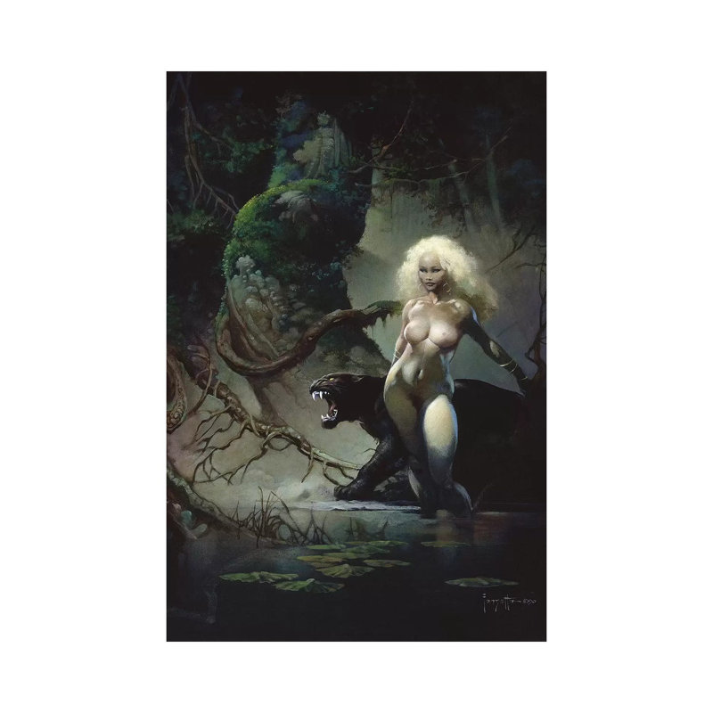 Princess And The Panther by Frank Frazetta - Print on Canvas, 30.48 cm H x 45.72 cm W, Wrapped Canvas