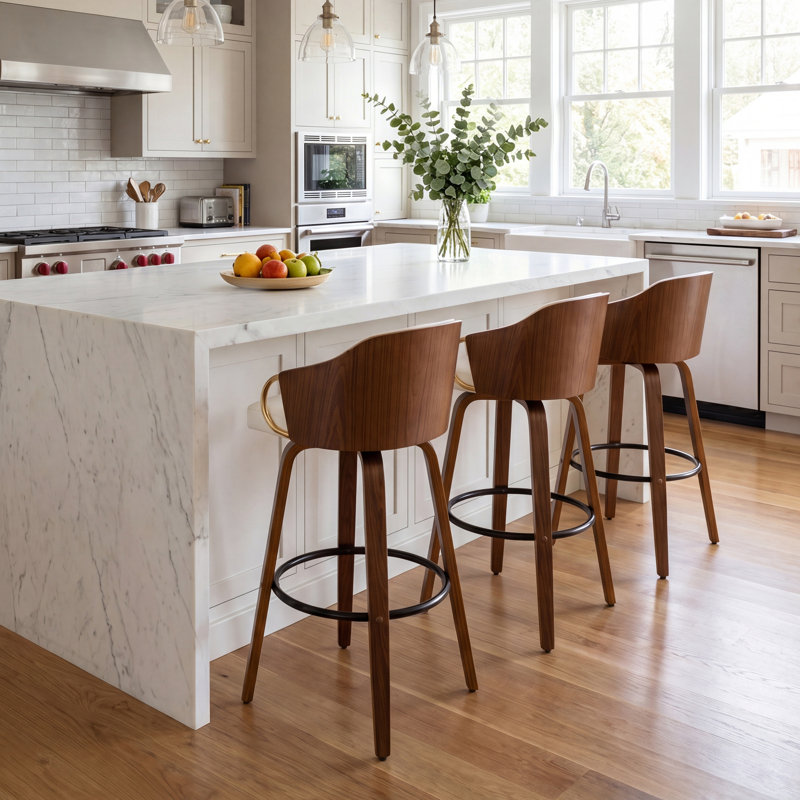 Ensemble de tabourets de bar pivotants en cuir Mahtab (disponibles en 3 ou 4 pièces), Beige, 3