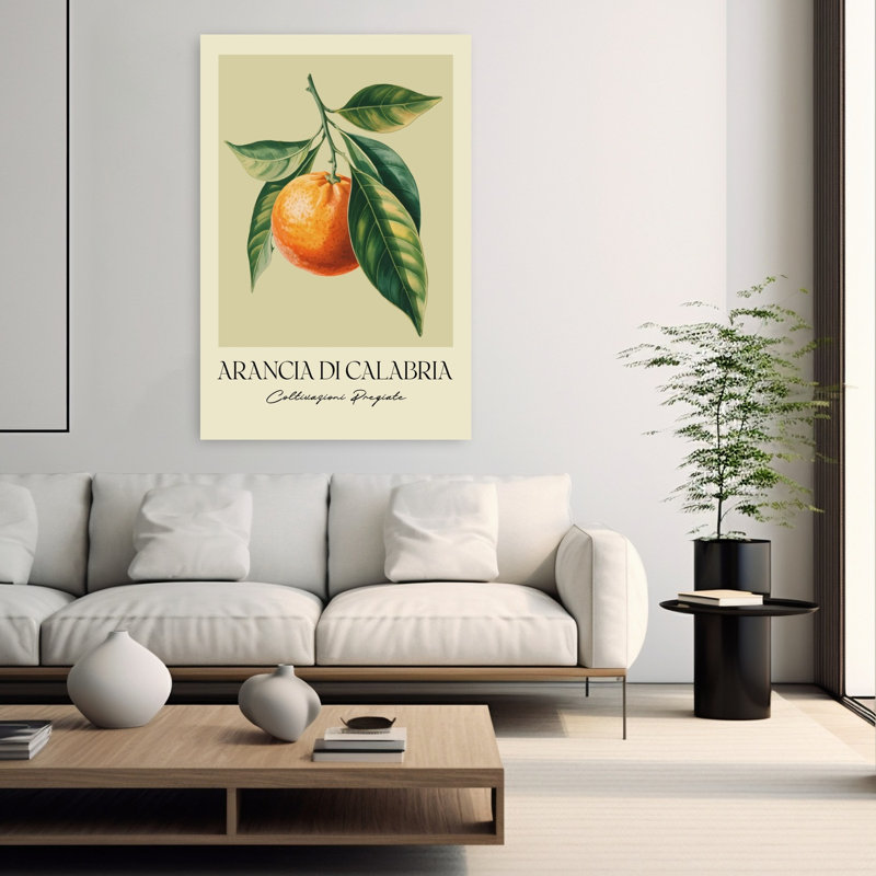 Élégant orange botanique, Illustration classique, fruit organique naturel, art mural, H 60 po x l 40 po