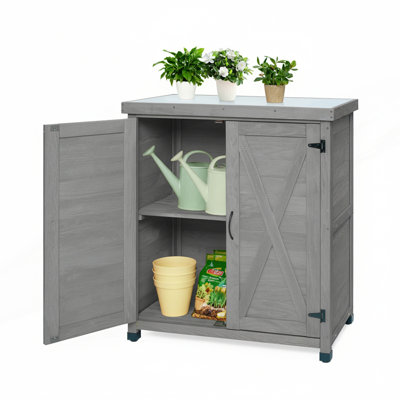 Banc de rempotage avec armoire de rangement et plateau de table en métal, poste de travail extérieur