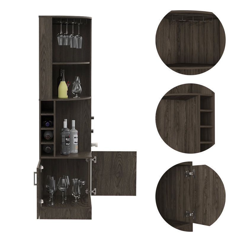 Bar avec rangement à 8 tablettes et 8 compartiments de rangement en noyer foncé, Espresso