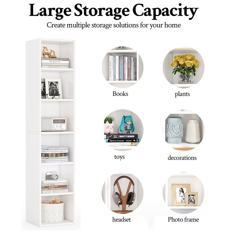 Bibliothèque industrielle 71 "avec structure en métal, (6 tablettes) H 70,87 po x l 11,81 po x P 11,81 po, Blanc