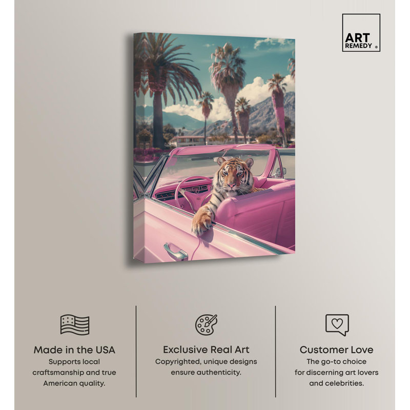 Pink Pop Wrapped Canvas Wall Art with Tiger in Convertible