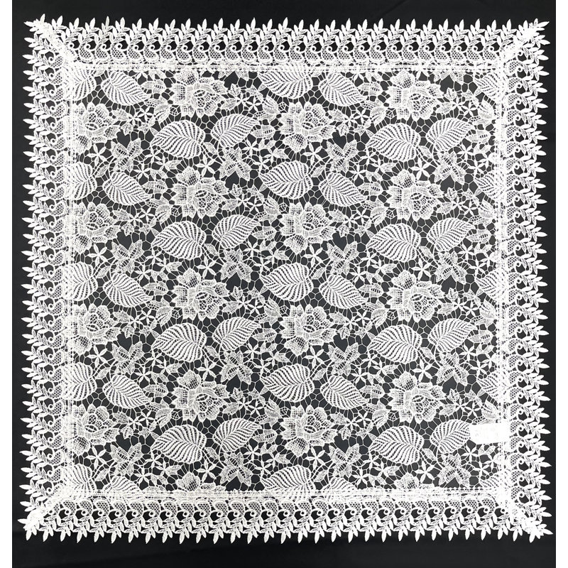 Nappe carrée en polyester floral, Blanc
