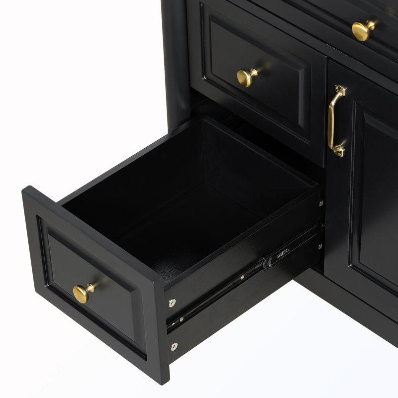 Freestanding Bathroom Cabinet With Flip Drawer, Black