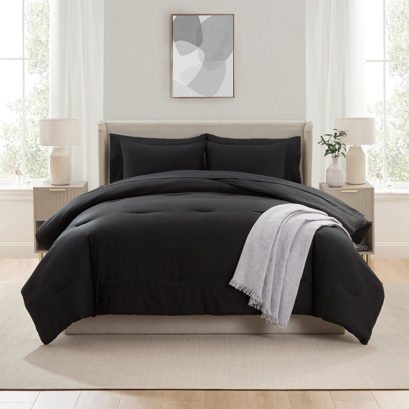 Soft Microfiber 7 Piece Comforter Set with Sheets, King Comforter + 6 Additional Pieces, Black