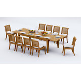 10 Seats 11 Pcs Grade-A Teak Wood Dining Set: 122" Caranas Double Extension Rectangle Table And 10 Arbor Stacking Armless Chairs #11AB2900