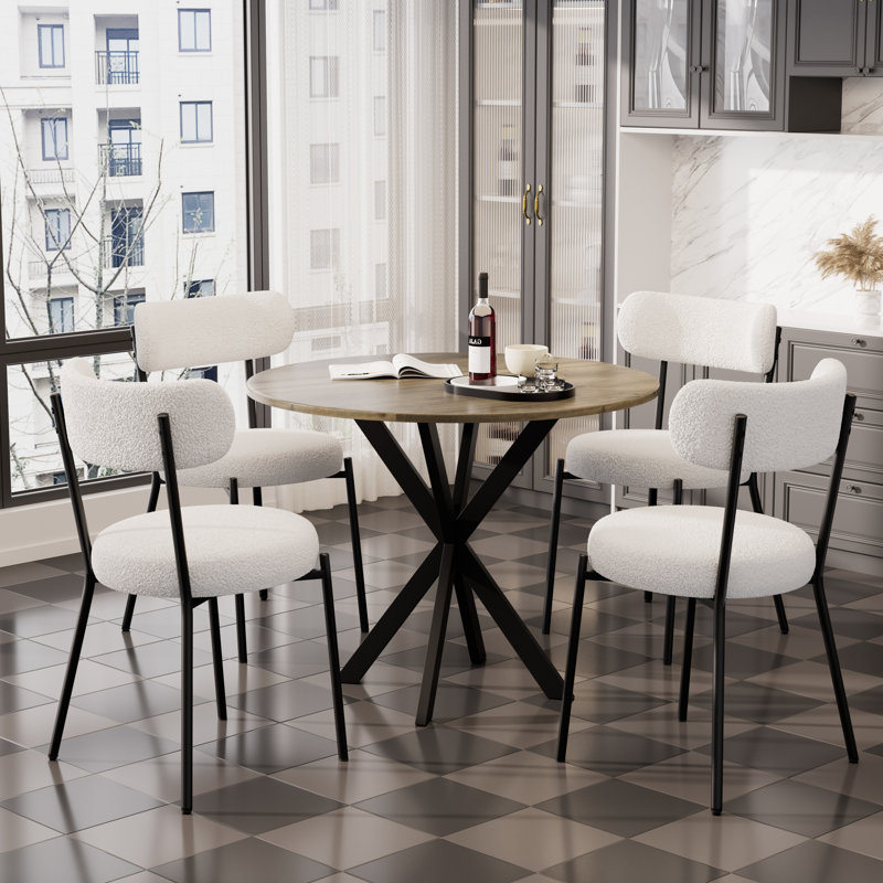 Ensemble de 5 tables de salle à manger 31,5 pouces (ensemble de 4), Blanc / Blanc