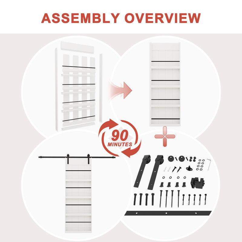 84"H Wood and Primed Bookshelf Style Barn Door with Mounting Hardware Kit