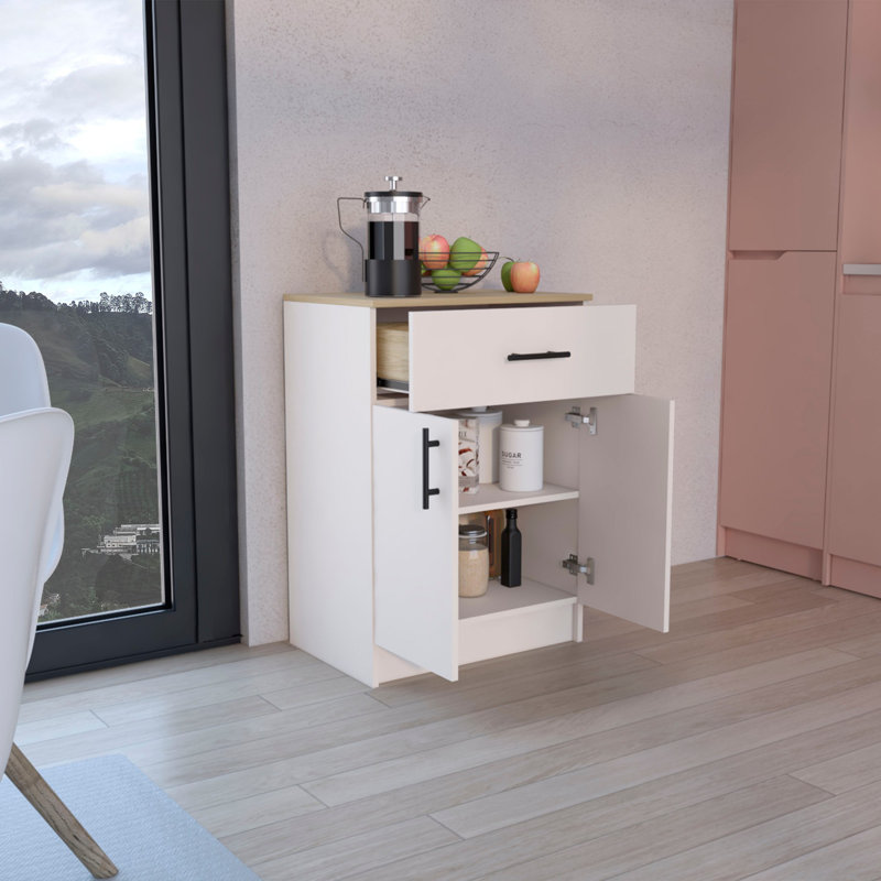 Armoire garde-manger à plusieurs tiroirs, un tiroir, deux tablettes intérieures, Marron clair