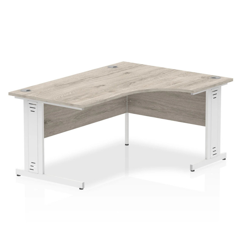 Impulse L-Shaped Metal Base Computer Desk, Right Hand Facing, White, Grey Oak