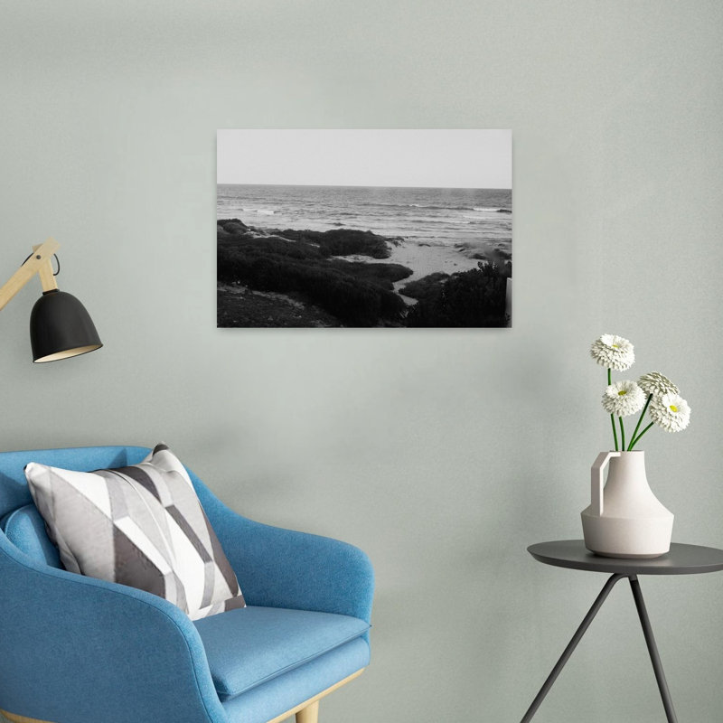 Black And White Coastal View Peaceful Serene Tranquil Coastal Wall Art Print 1 Piece Wrapped Canvas Wall Art