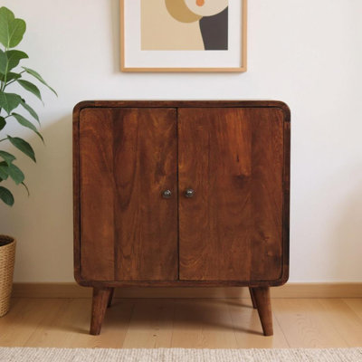 26" Brown Solid Wood Accent Cabinet With Two Doors