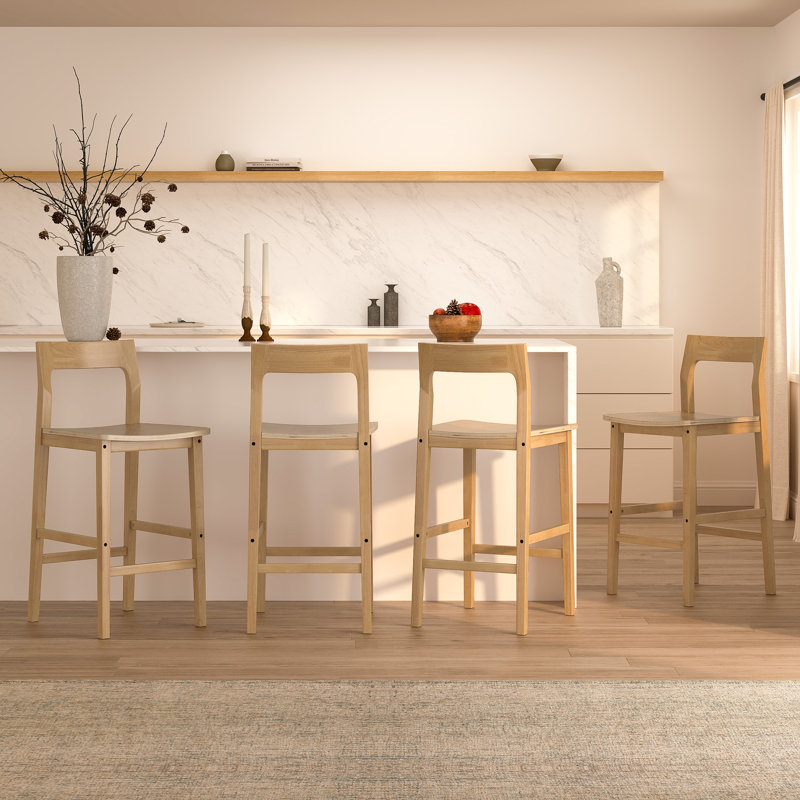 Tabouret de comptoir en bois massif avec repose-pieds, Chêne, 4