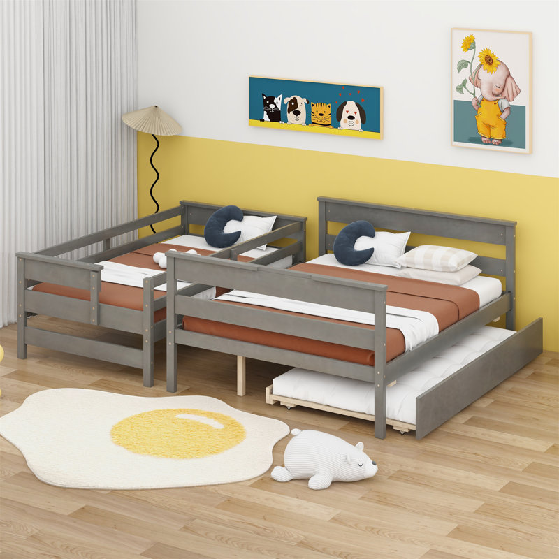 Shauna Kids Twin Over Full Bunk Bed with Trundle, Gray