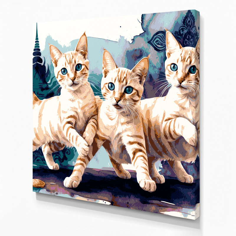«Cats Mekong Bobtail», art mural sur toile beige, H 12 po x l 12 po