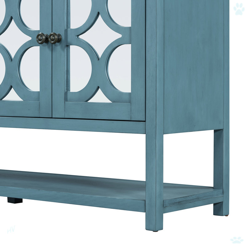 Elegant Retro Console Table/Storage Cabinet/Sideboard With Mirrored Doors, Antique Navy
