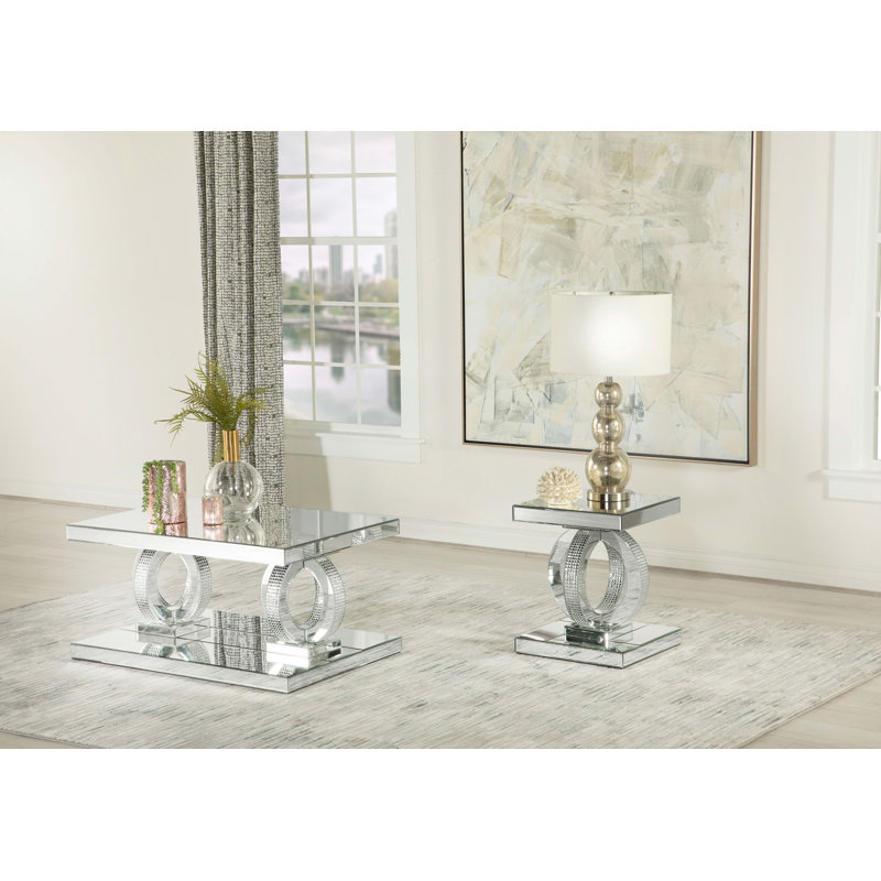 Kallem Mirrored Glass Top End Table