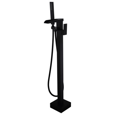 Bathtub Faucet Tub Filler In Matte Black - Floor Mounted With Handheld Shower, Single Handle, And Long-Lasting Rust Resistance Mount Hand Corrosion For Bathroom Glamour