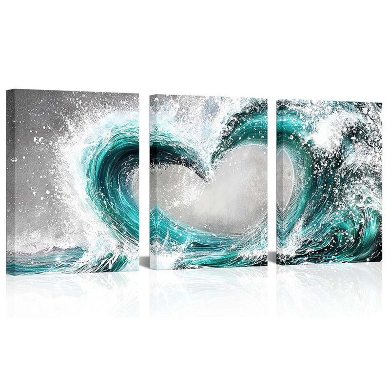 3 Piece Wrapped Canvas Print, Teal