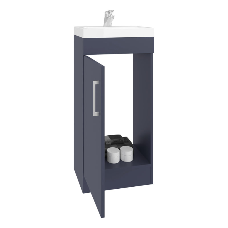 Meuble-lavabo sur pied avec lavabo intégré, look moderne pour la décoration, articles de rangement, blanc bleu, compact et fonctionnel, panneau de particules, solution de style résine de 33 lb, finition bleue, spacieux