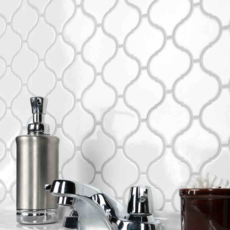 Metro Lantern Glossy White 9-1/2 in. x 10-3/4 in. Porcelain Mosaic Floor and Wall Tile