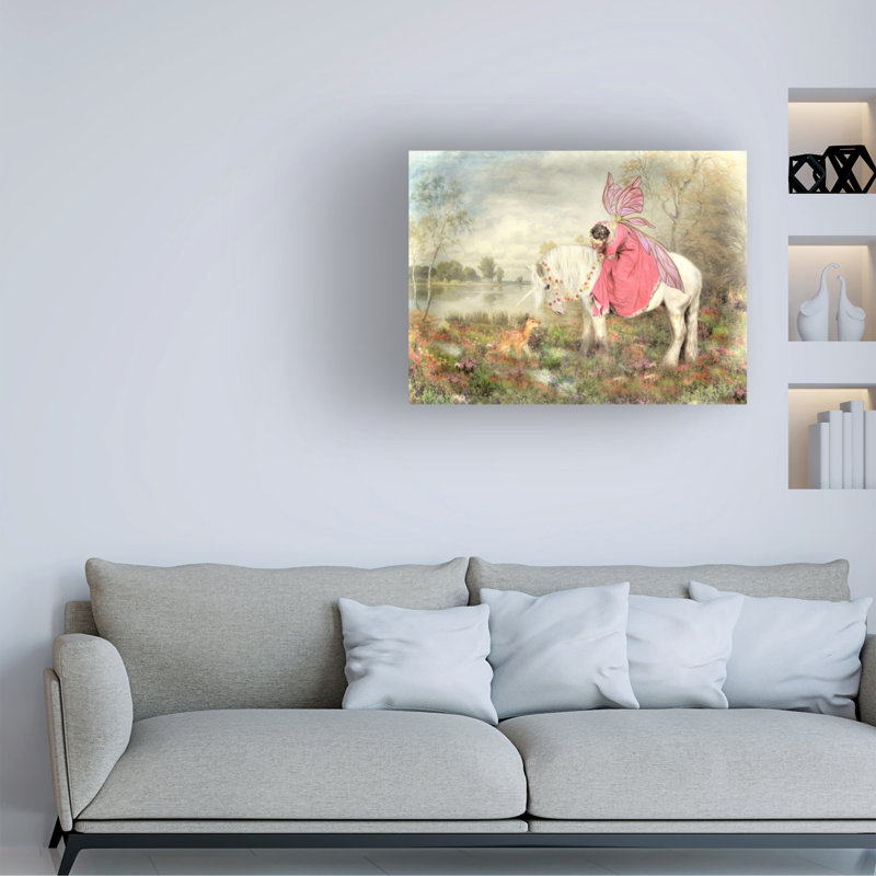 La fée et la licorne sur toile par Trudi Simmonds, H 14 po x l 19 po x P 2 po
