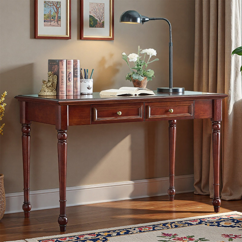 Brown Rectangular Medium Solid Wood Writing Desk, 29.52" H x 43.3" W x 21.65" D