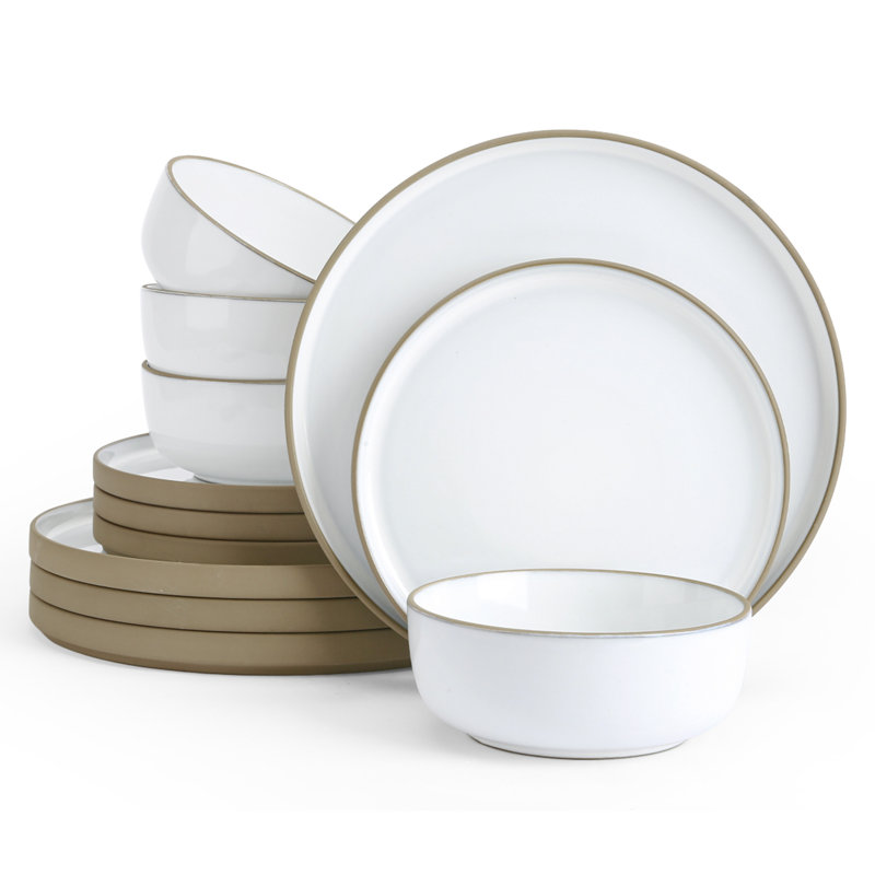 Stoneware Dinnerware Set 12 Piece - Service for 4, Snowy White