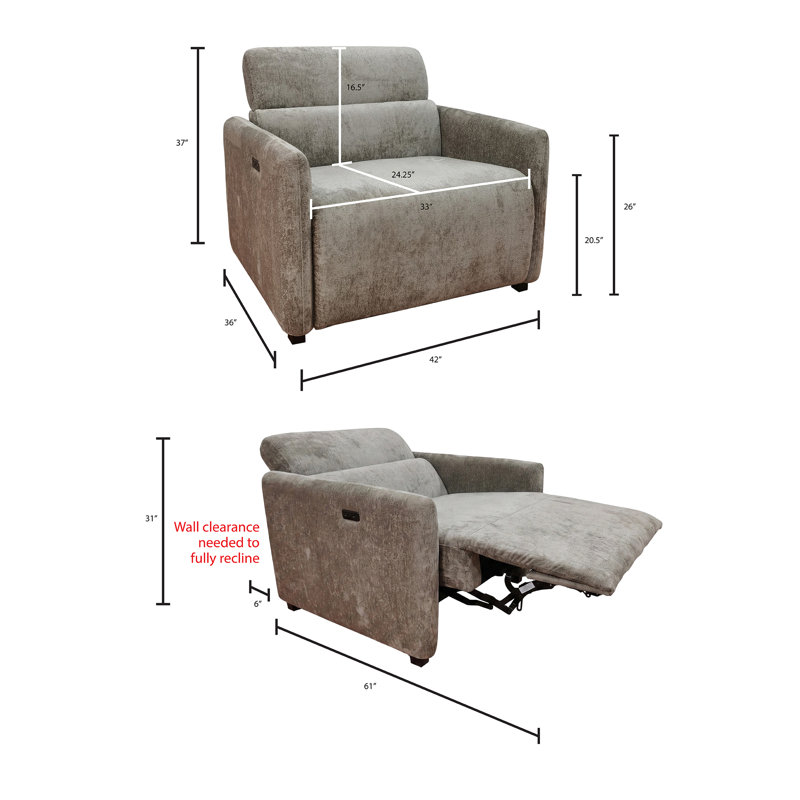 Rondalyn Beige Modern Power Recliner with USB & Type-C Ports, Adjustable Back and Footrest, Beige