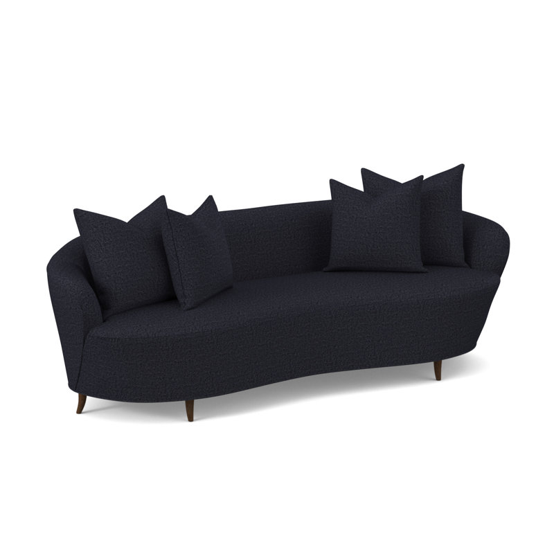 Boomerang Boucle and Velvet Sofa, Venice Navy 100% Polyester, American Walnut