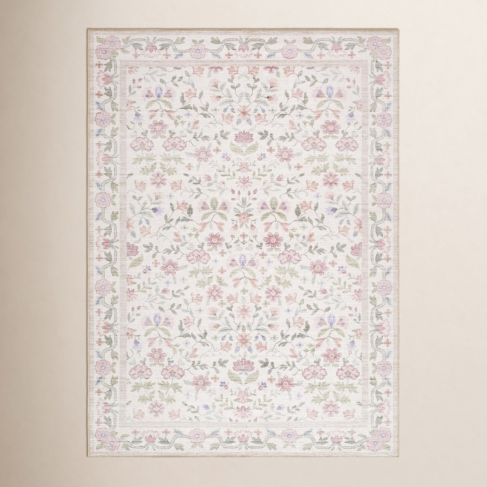Myla Machine Washable Floral Area Rug, Rectangle 6'7" x 9'