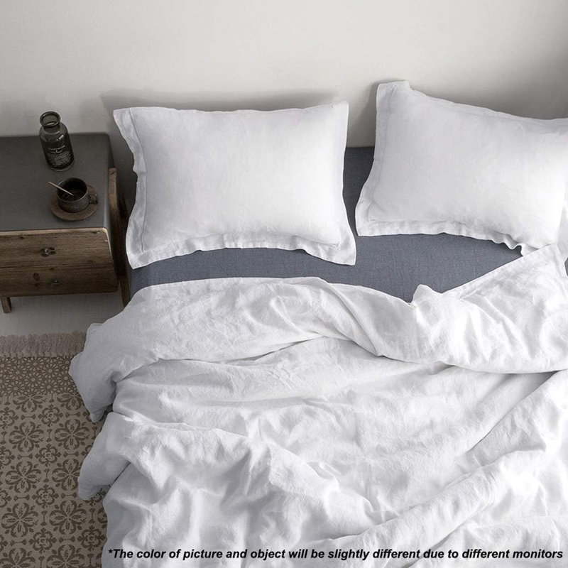 100% Linen Duvet Cover Set, White, California King Duvet Cover + 2 Shams