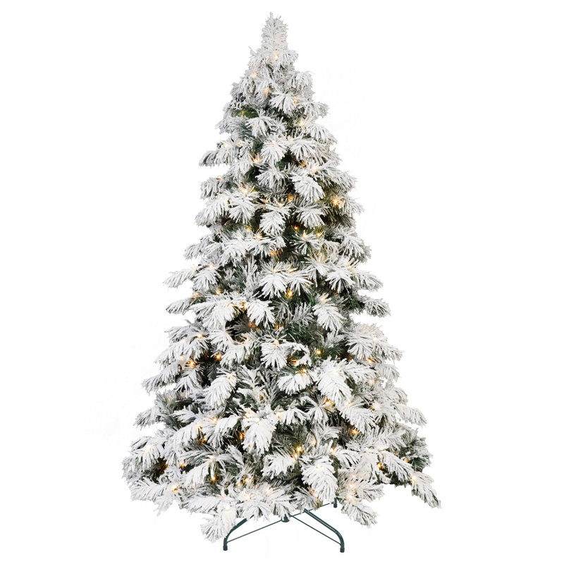Arbre de Noël en forme d'épouvantail enneigé 6 pi avec 270 lumières DEL blanc chaud, 594 pointes de mémoire en PVC, poteau électrique et structure à charnières - arbre de Noël réaliste enneigé
