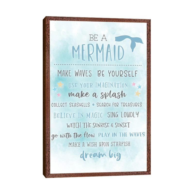 Be A Mermaid - Print on Canvas, Classic Brown Wood Framed, 66.04cm H x 20.32cm W x 3.81cm D